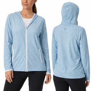 FJ FootJoy Womens Large Full-Zip Golf Jacket Hoodie Light Blue Side Pockets